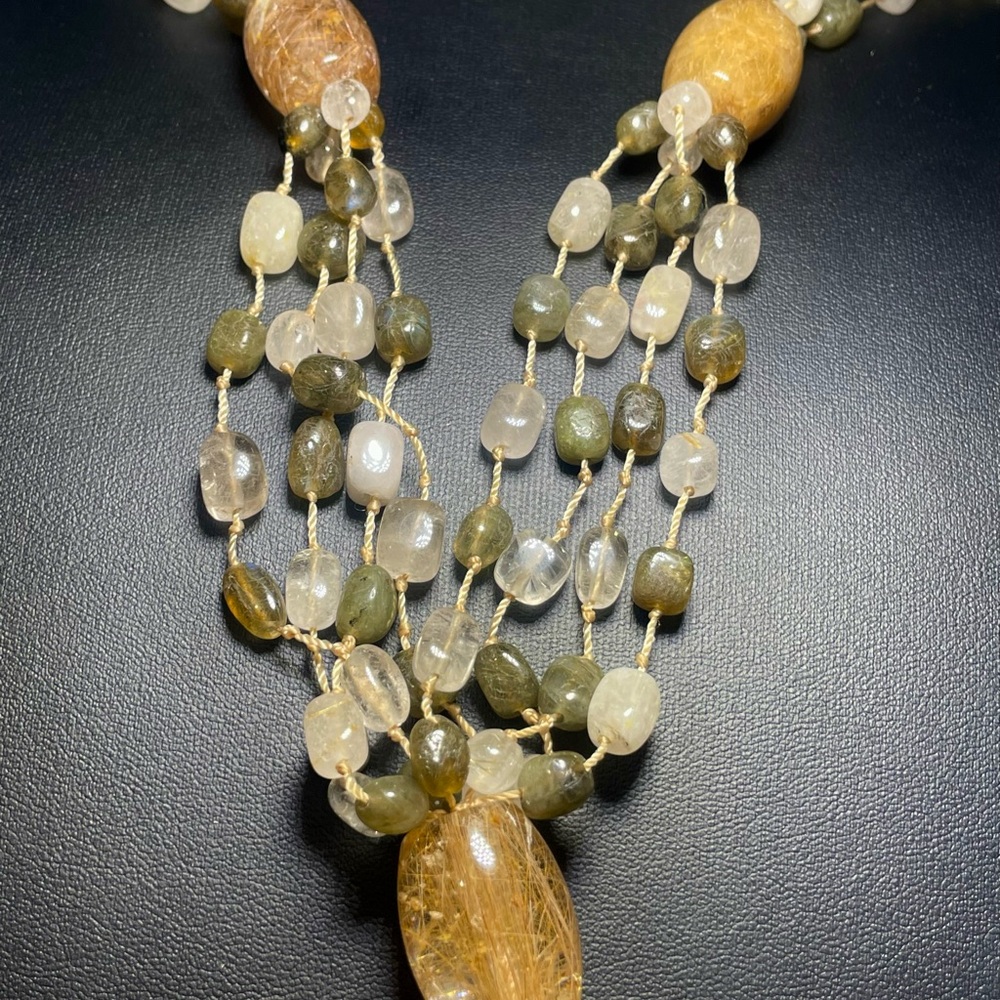 Gemstone Necklace Four Strand, Contrasting Rutile Quarts and Labradorite